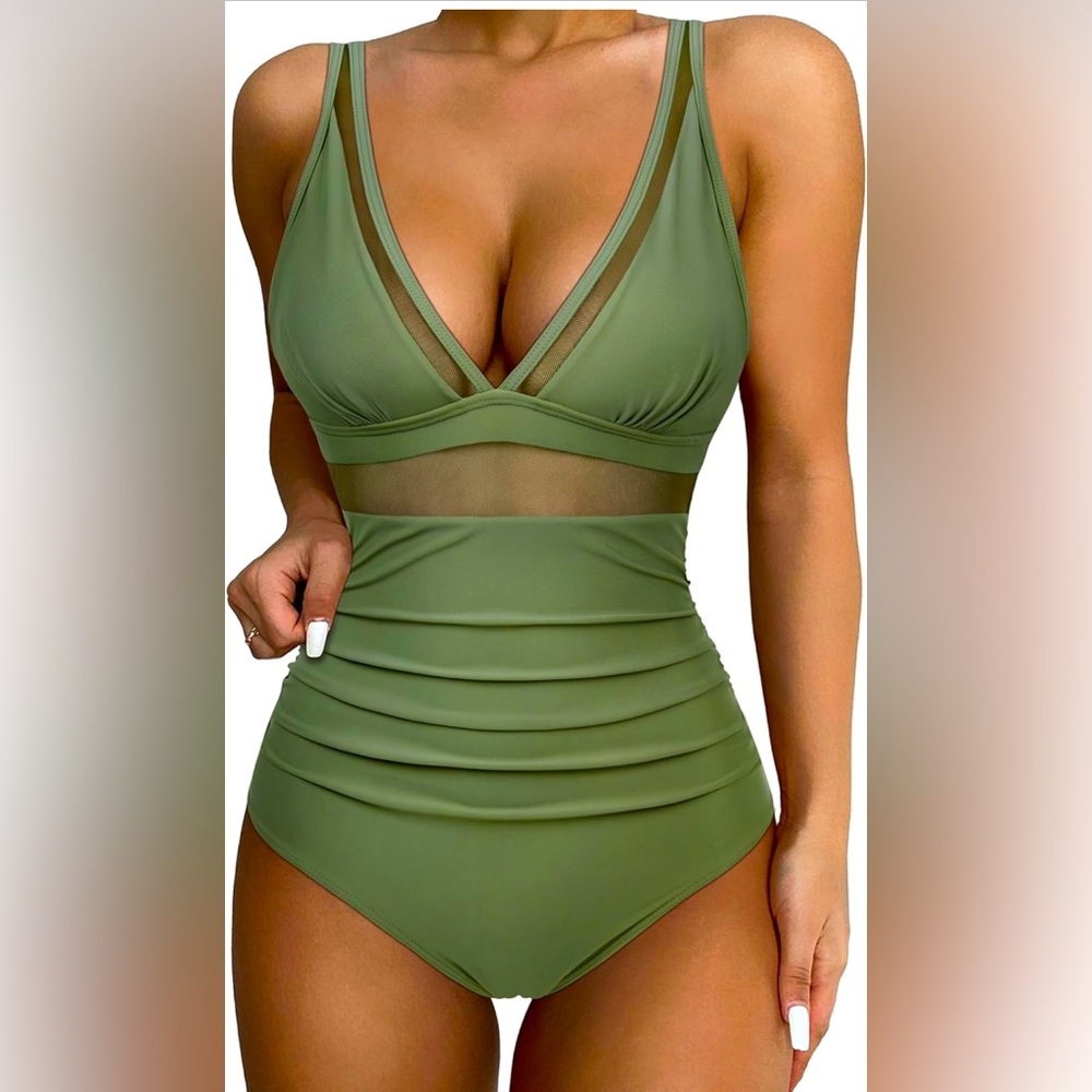 One piece Tummy Control Swimwear , mesh,Large